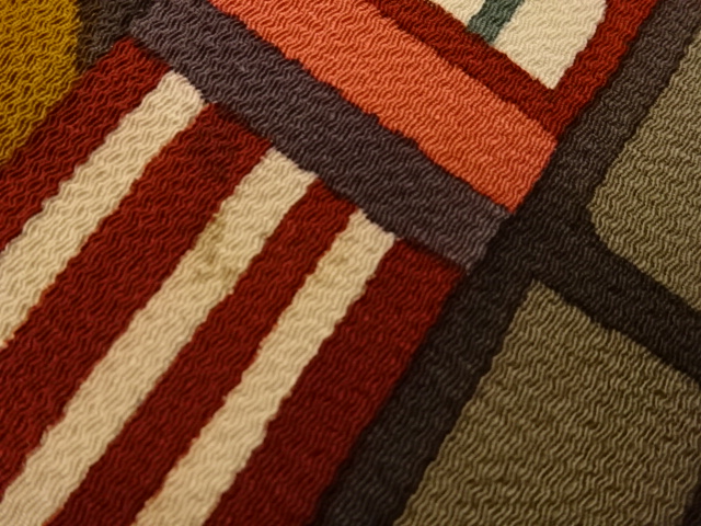  作家物　縮緬地民家模様名古屋帯